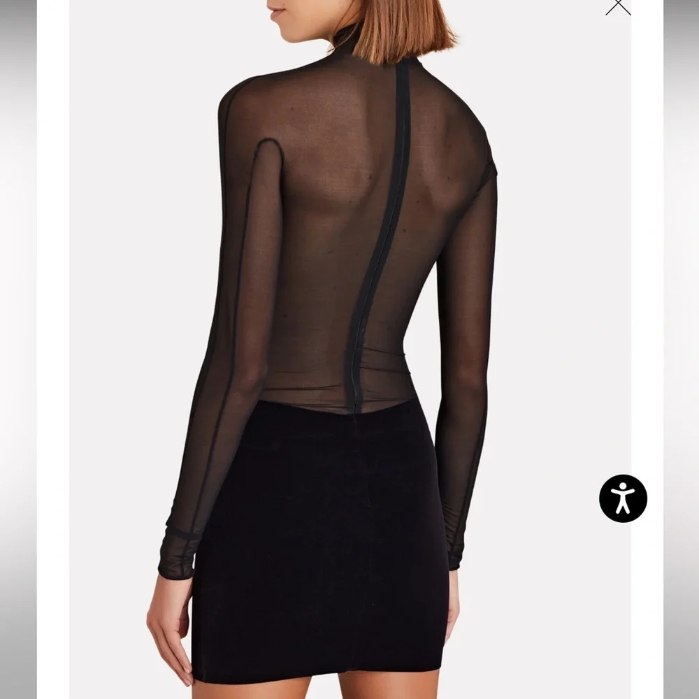 MUGLER X WOLFORD Semi Sheer Corset Paneled Black Mini Dress NWT Flocked - Picture 4 of 5